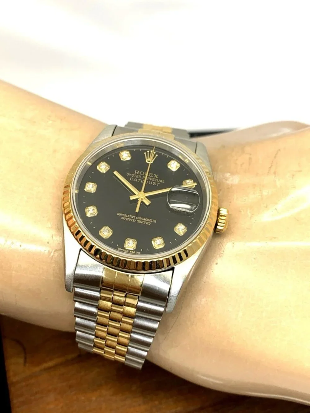 Rolex Datejust Watch 16233 Factory Diamond 18k Yellow Gold & Steel Vintage 1995